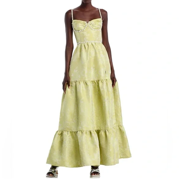 v chapman gold dress The Vivian Dress in Gold Baroque Floral 0 / Gold Baroque Floral